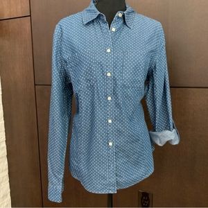 Talbots blue shirt w/ white polka dots chambray 12/14